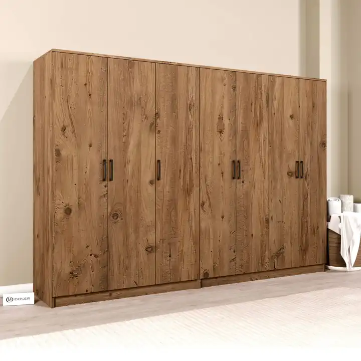 Kardelen Serisi Atlantik Çam 7 Kapaklı 10 Raflı 260 Cm Elbise Dolabı - Gardırop Seti