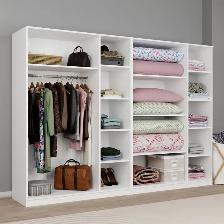 Lucas 6 Kapaklı,15 Raf Bölmeli Yüklük & Askılıklı Geniş Elbise Dolabı-Gardırop Beyaz 190x270 cm