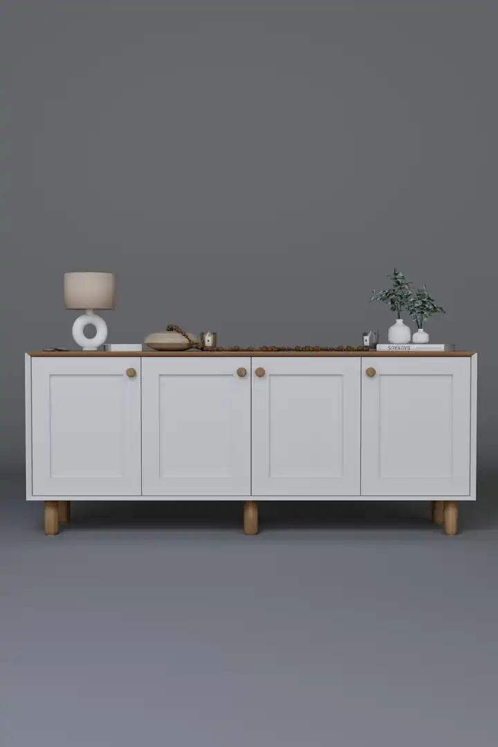 Bohem Serisi Natura Mat Beyaz - Açık Ceviz Konsol