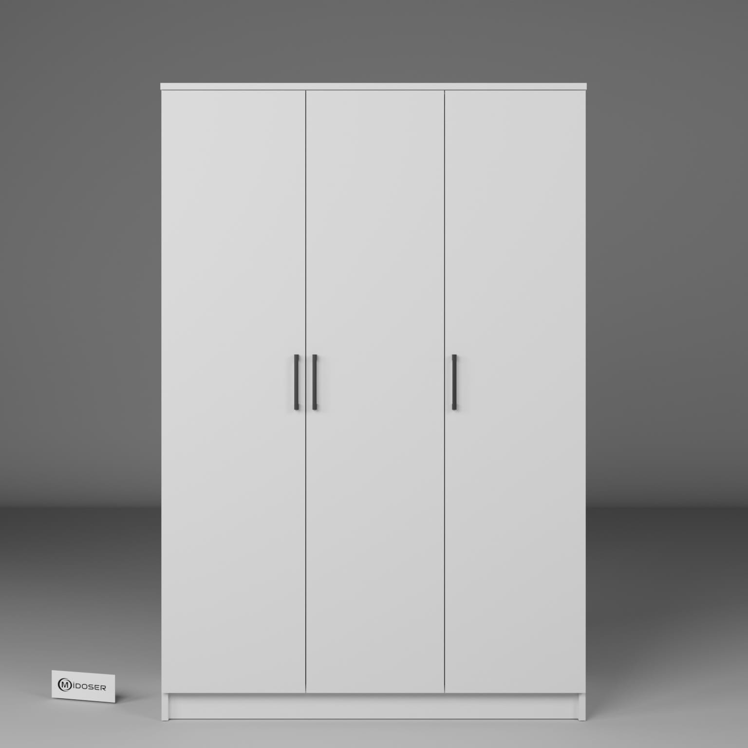 Kardelen Serisi Mat Beyaz 3 Kapaklı 5 Raflı 120 Cm Elbise Dolabı