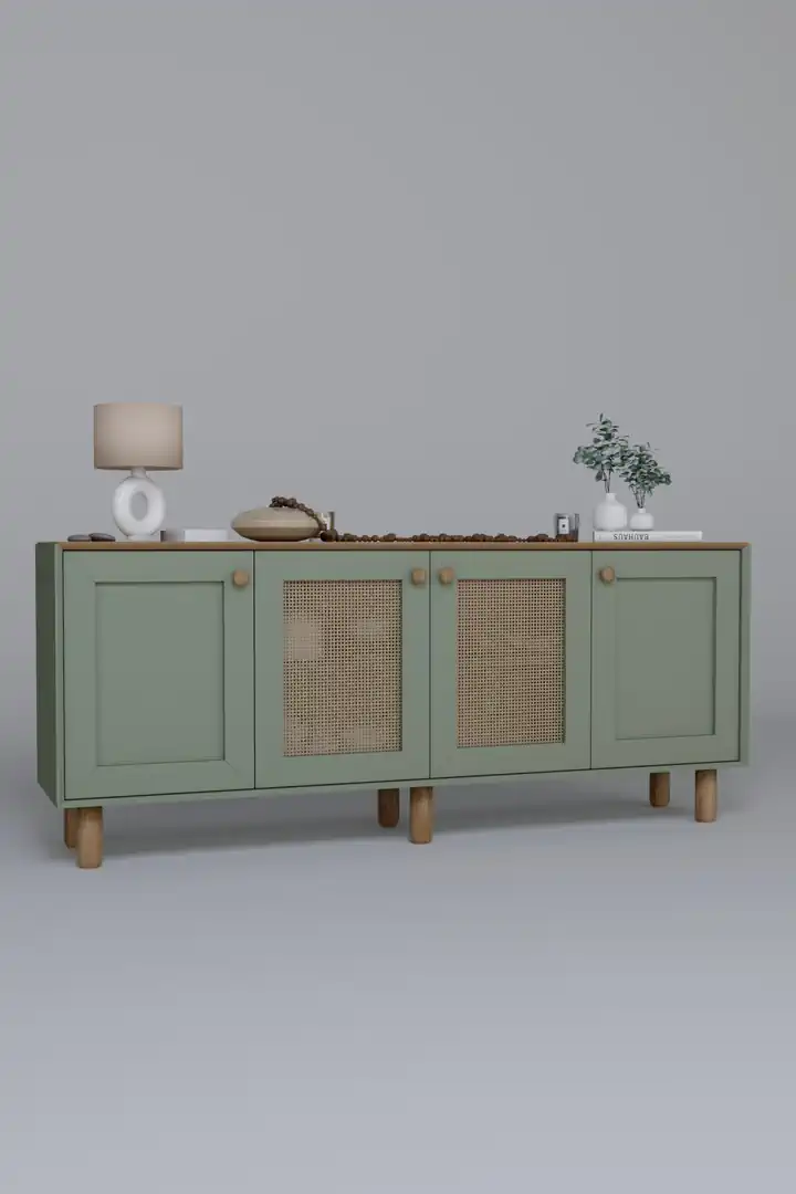 Bohem Serisi Natura 2 Kapak Pvc Hasır Desen Yeşil Konsol