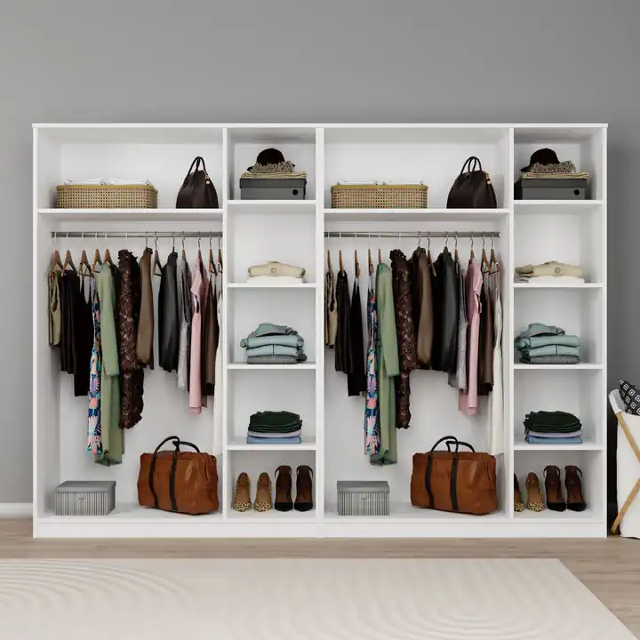 Lucas 6 Kapaklı, 12 Raf Bölmeli, Askılıklı Geniş Elbise Dolabı, Gardırop, Beyaz 190*270