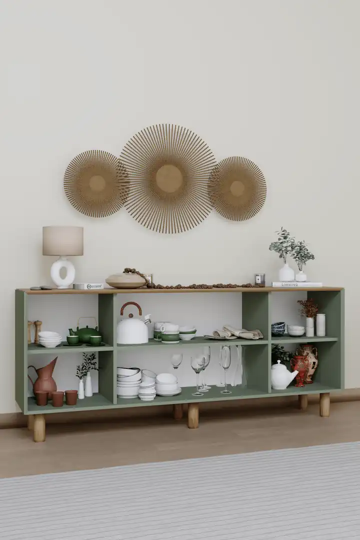 Bohem Serisi Natura Pvc Hasır Desen Yeşil Konsol