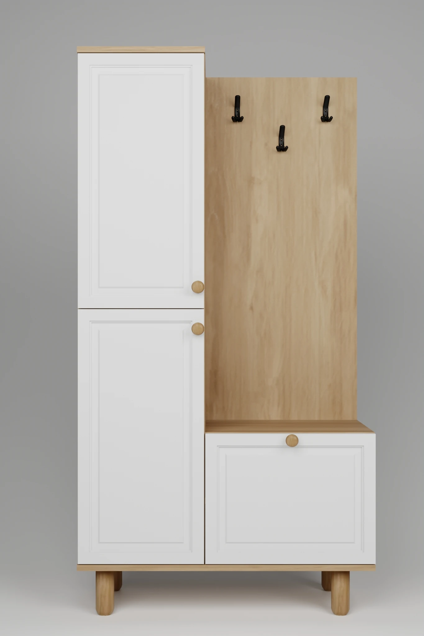 Forma Membran Kapaklı Portmanto 6 Raflı Askılıklı Ayakkabılık Raflı Vestiyer Beyaz - Meşe