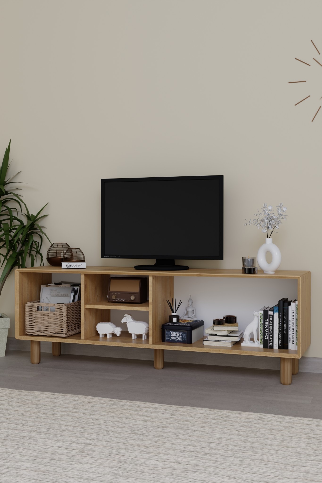 Bohem Serisi Natura Ceviz-Meşe Pvc Hasır Desen Tv Ünitesi