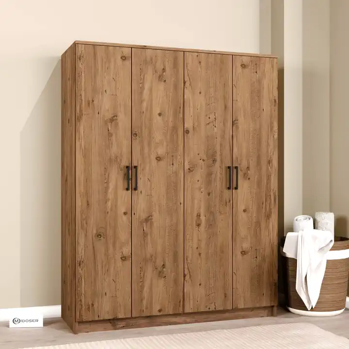 Kardelen Serisi Atlantik Çam 4 Kapaklı 5 Raflı 140 Cm Elbise Dolabı