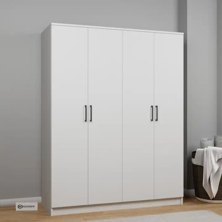 Kardelen Serisi 140 Cm Mat Beyaz 4 Kapılı 5 Raflı Elbise Dolabı