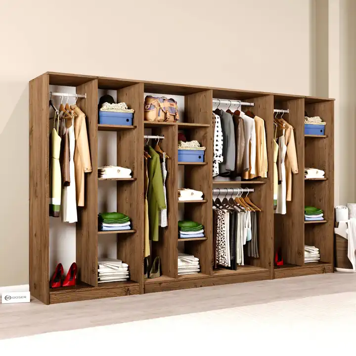 Kardelen Serisi Atlantik Çam 8 Kapaklı 13 Raflı 300 Cm Elbise Dolabı - Gardırop Seti
