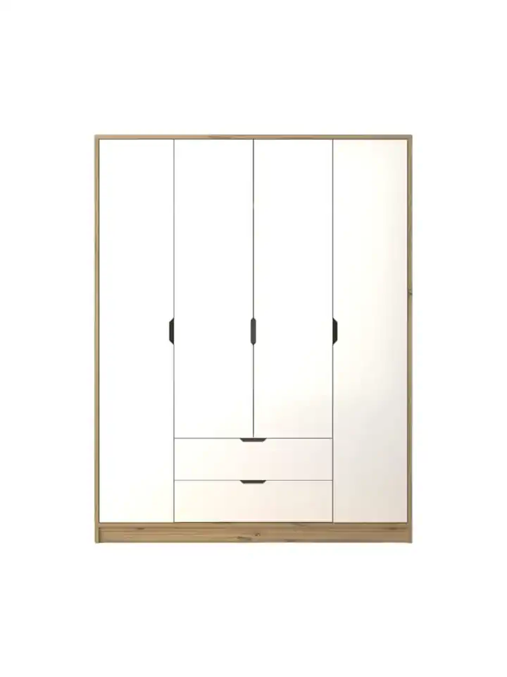 Nisan Açık Ceviz-beyaz 140 Cm 4 Kapılı 2 Çekmeceli Elbise Dolabı - Gardırop