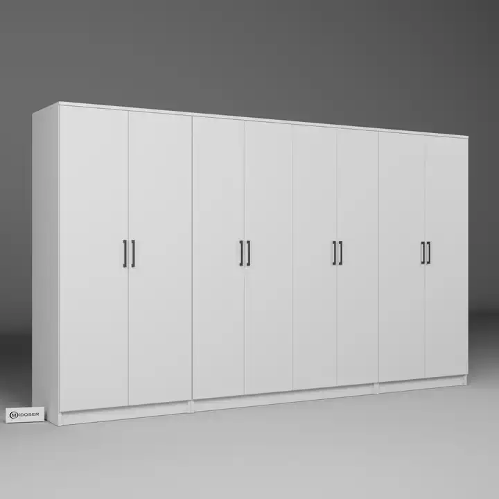 Kardelen Serisi 300 cm Mat Beyaz 8 Kapılı 13 Raflı Elbise Dolabı - Gardırop Seti