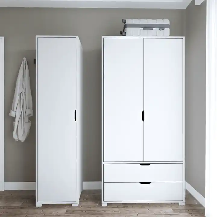 Duru Mat Beyaz 3 Kapılı 2 Çekmeceli Elbise Dolabı - Gardırop Seti