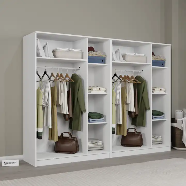 Kardelen Serisi Mat Beyaz 6 Kapaklı 10 Raflı 240 Cm Elbise Dolabı - Gardırop Seti