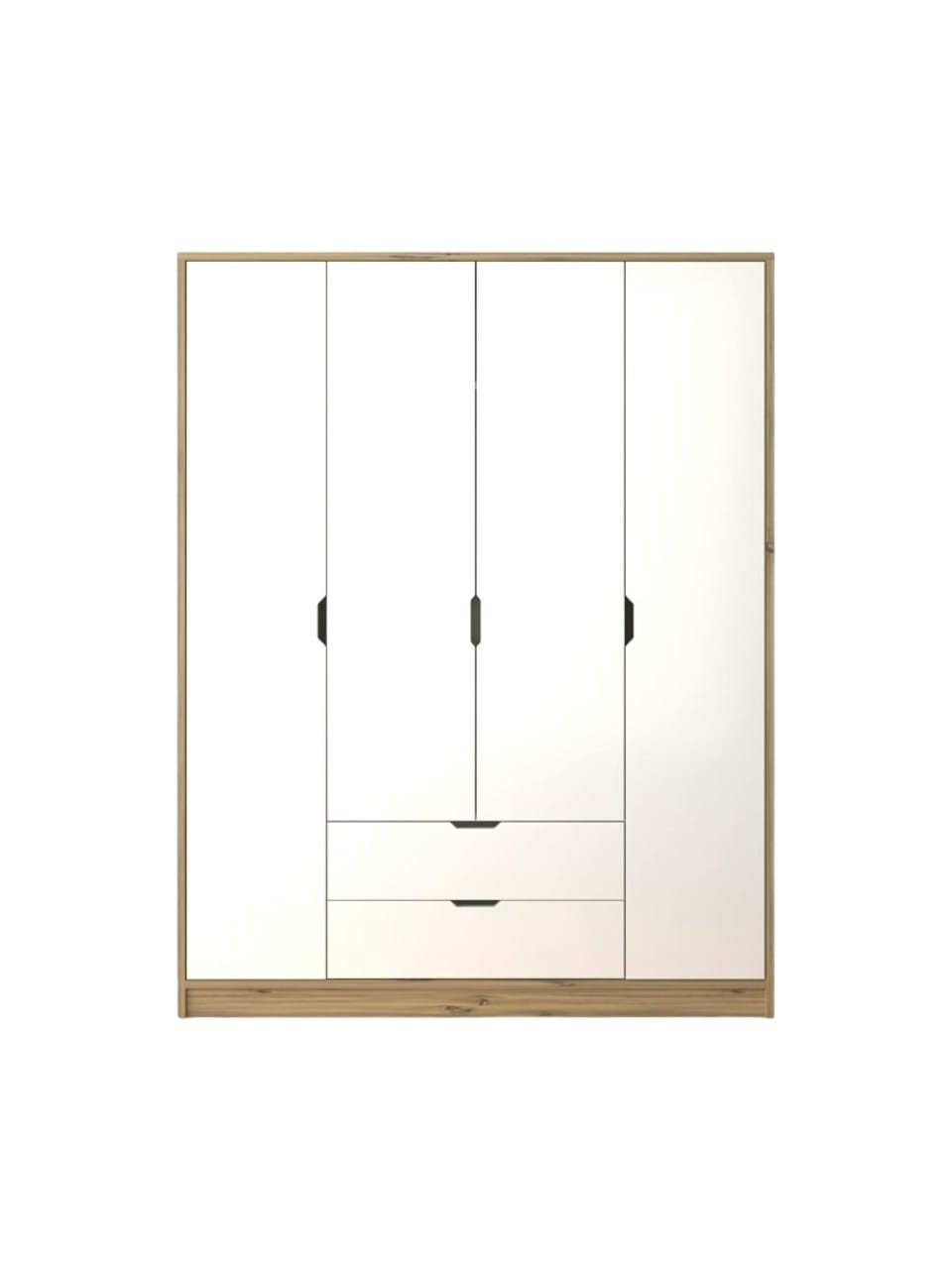 Nisan Açık Ceviz-beyaz 140 Cm 4 Kapılı 2 Çekmeceli Elbise Dolabı - Gardırop