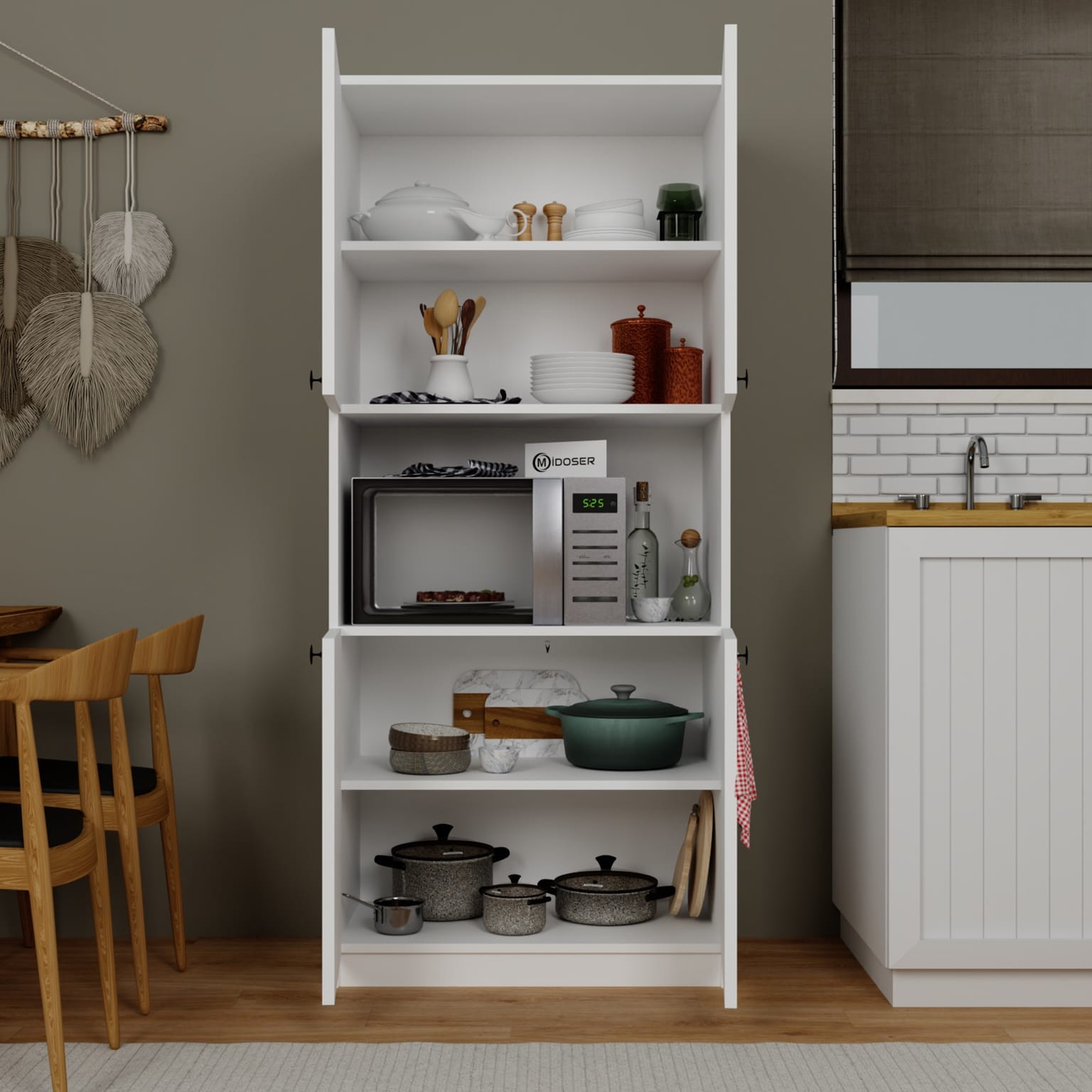 Lucas 4 Kapaklı Çok Amaçlı Dolap, Çok Amaçlı Banyo, Mutfak Ve Mikrodalga Fırın Dolabı - Beyaz