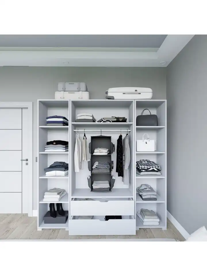 Duru Mat Beyaz 4 Kapılı 2 Çekmeceli Elbise Dolabı - Gardırop Seti