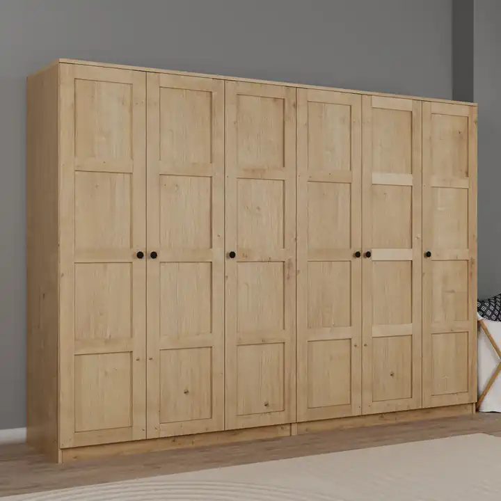 Lucas 6 Kapaklı, 12 Raf Bölmeli, Askılıklı Geniş Elbise Dolabı, Gardırop, Safir Meşe 190*270