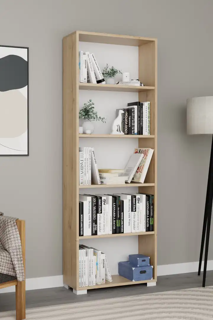 Lucas Serisi Safir Meşe 5 Raflı Kitaplık