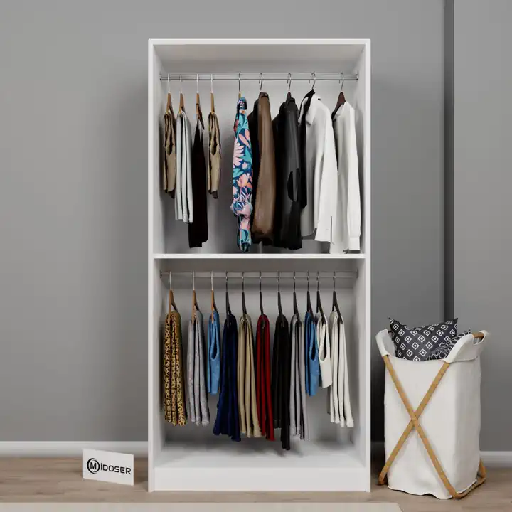 Lucas 2 Kapaklı Çift Askılı Elbise Dolabı - Mat Beyaz