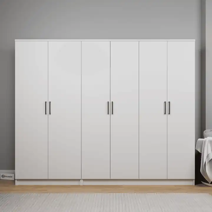 Kardelen Serisi 220 Cm Mat Beyaz 6 Kapılı 9 Raflı Elbise Dolabı - Gardırop Seti