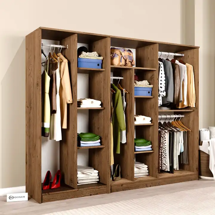 Kardelen Serisi Atlantik Çam 6 Kapaklı 9 Raflı 220 cm Elbise Dolabı- Gardırop seti