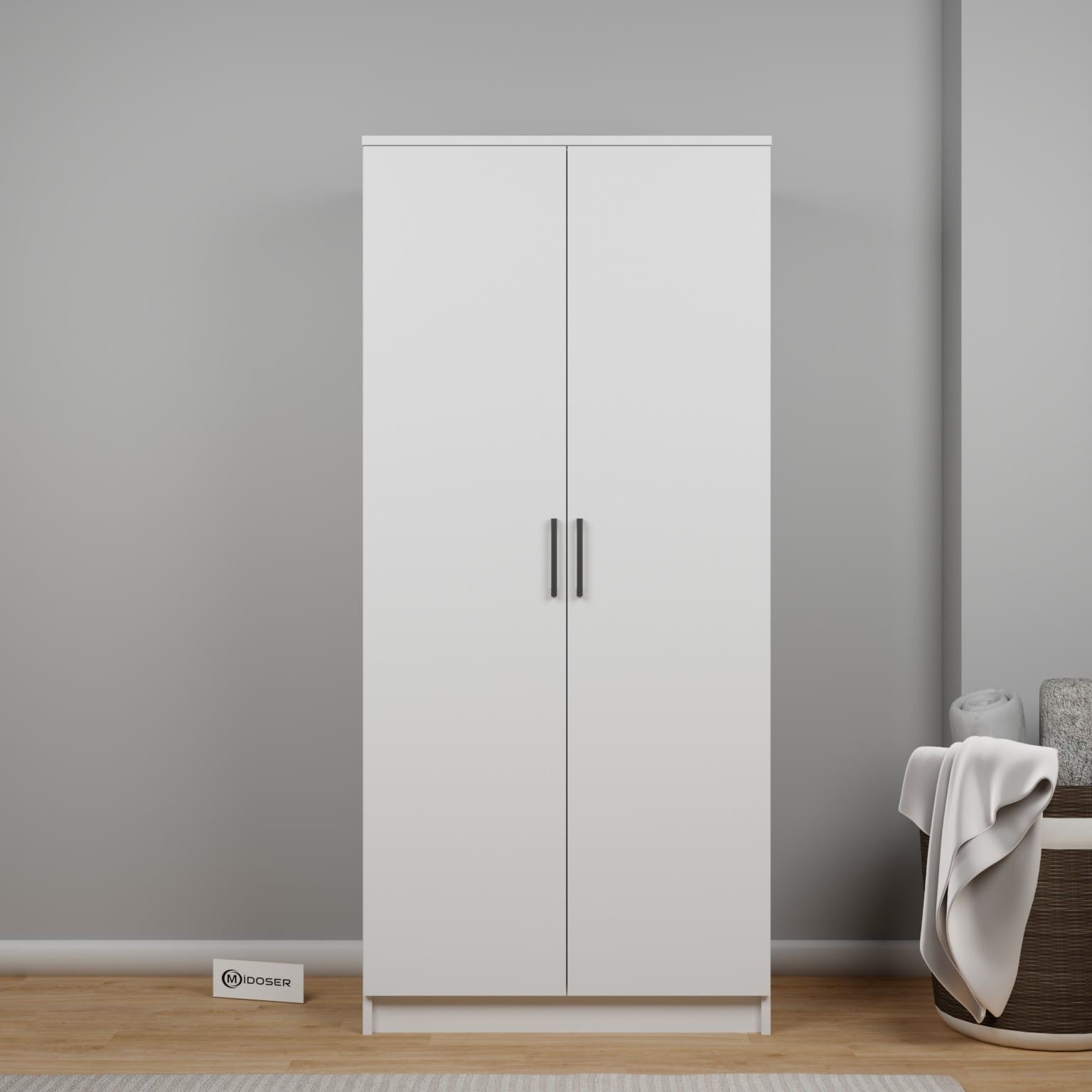 Kardelen Serisi 80 Cm Mat Beyaz 2 Kapılı 4 Raflı Elbise Dolabı