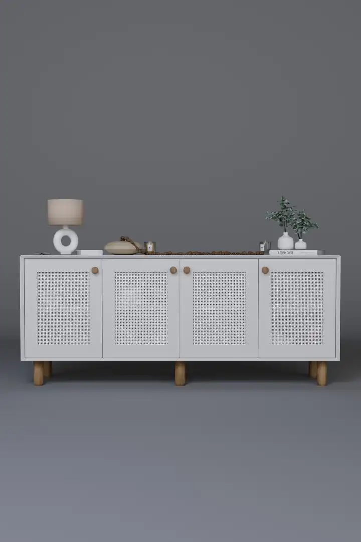 Bohem Serisi Natura Pvc Hasır Desen Mat Beyaz Konsol