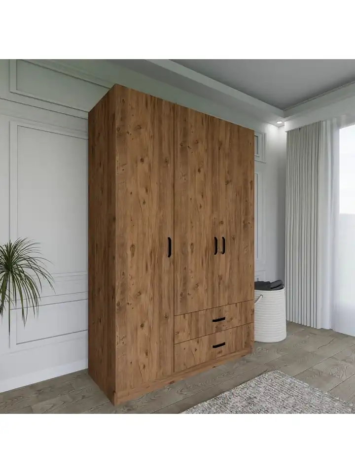 Yaman Çam 3 Kapılı 2 Çekmeceli Elbise Dolabı - Gardırop