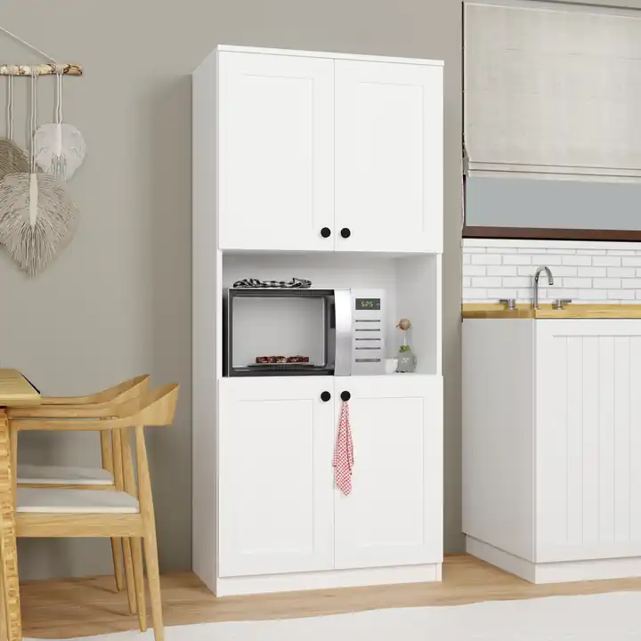 Lucas 4 Kapaklı Çok Amaçlı Dolap, Çok Amaçlı Banyo, Mutfak Ve Mikrodalga Fırın Dolabı - Beyaz