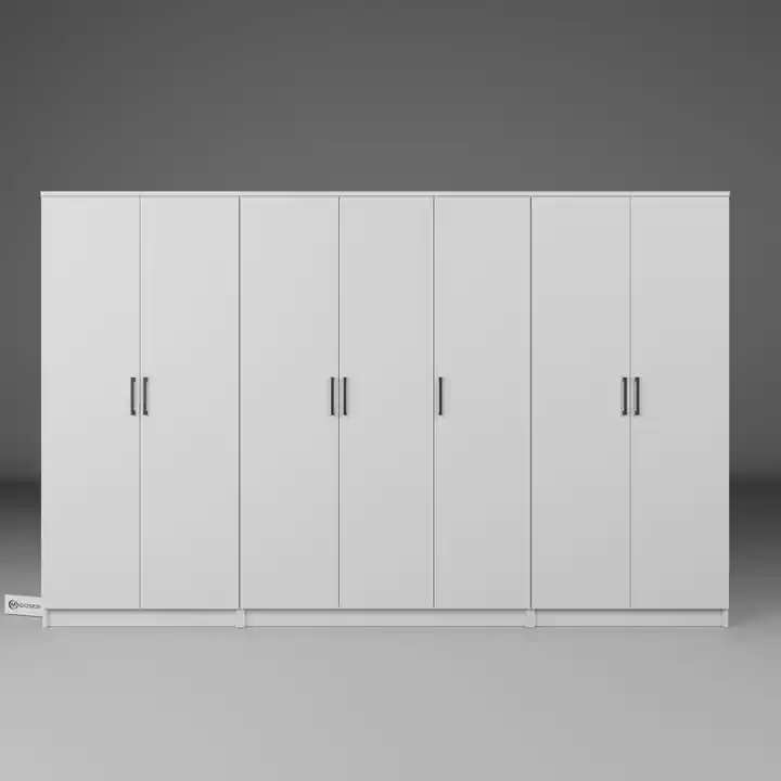 Kardelen Serisi 280 cm Mat Beyaz 7 Kapılı 13 Raflı Elbise Dolabı - Gardırop Seti