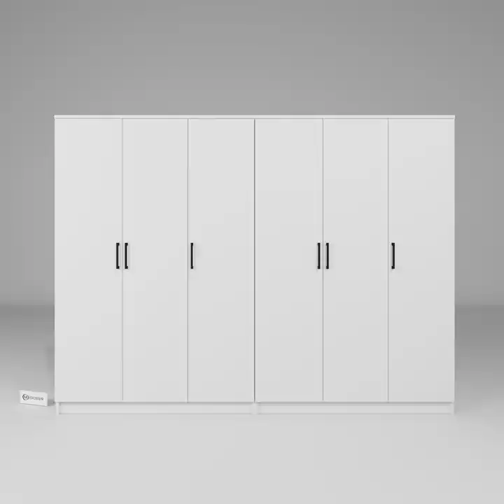 Kardelen Serisi Mat Beyaz 6 Kapaklı 10 Raflı 240 Cm Elbise Dolabı - Gardırop Seti