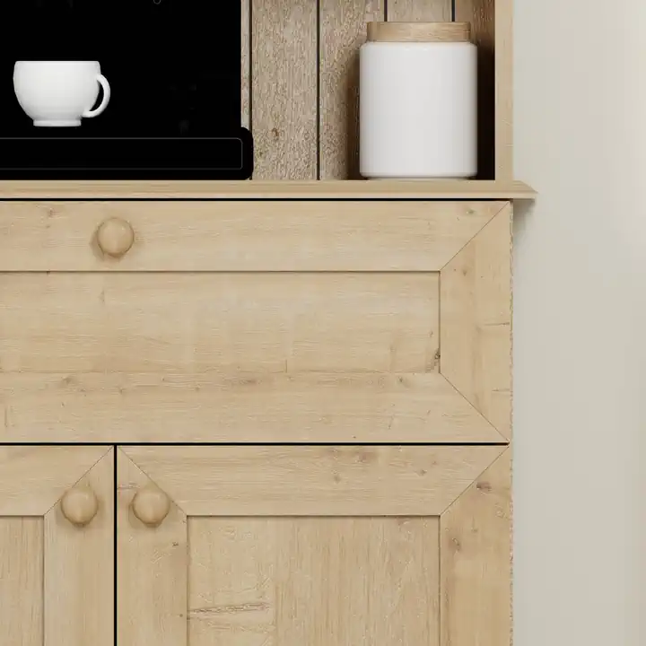 Lucas 2 Kapaklı Çekmeceli Kahve Köşesi ve Çok Amaçlı Mutfak Dolabı - Safir Meşe