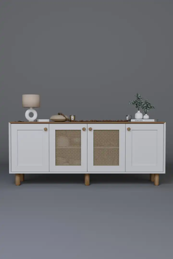 Bohem Serisi Natura 2 KAPAK Pvc Hasır Desen Mat Beyaz - Açık Ceviz Konsol