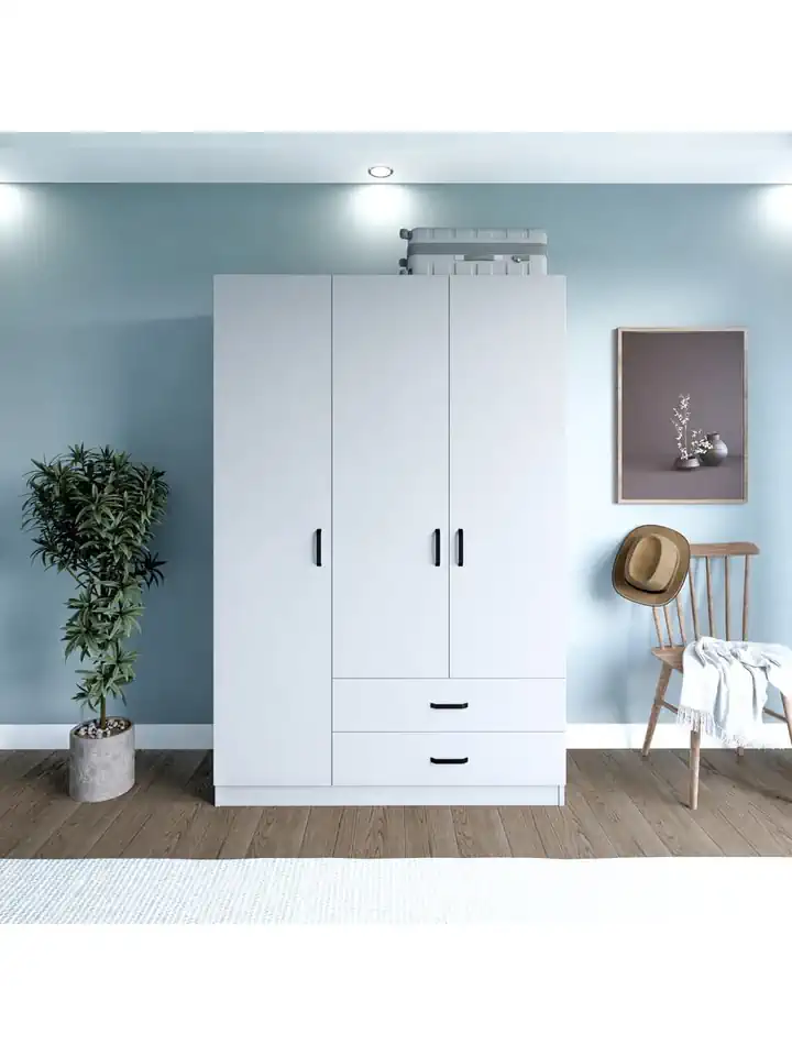 Yaman Mat Beyaz 3 Kapılı 2 Çekmeceli Elbise Dolabı-Gardırop