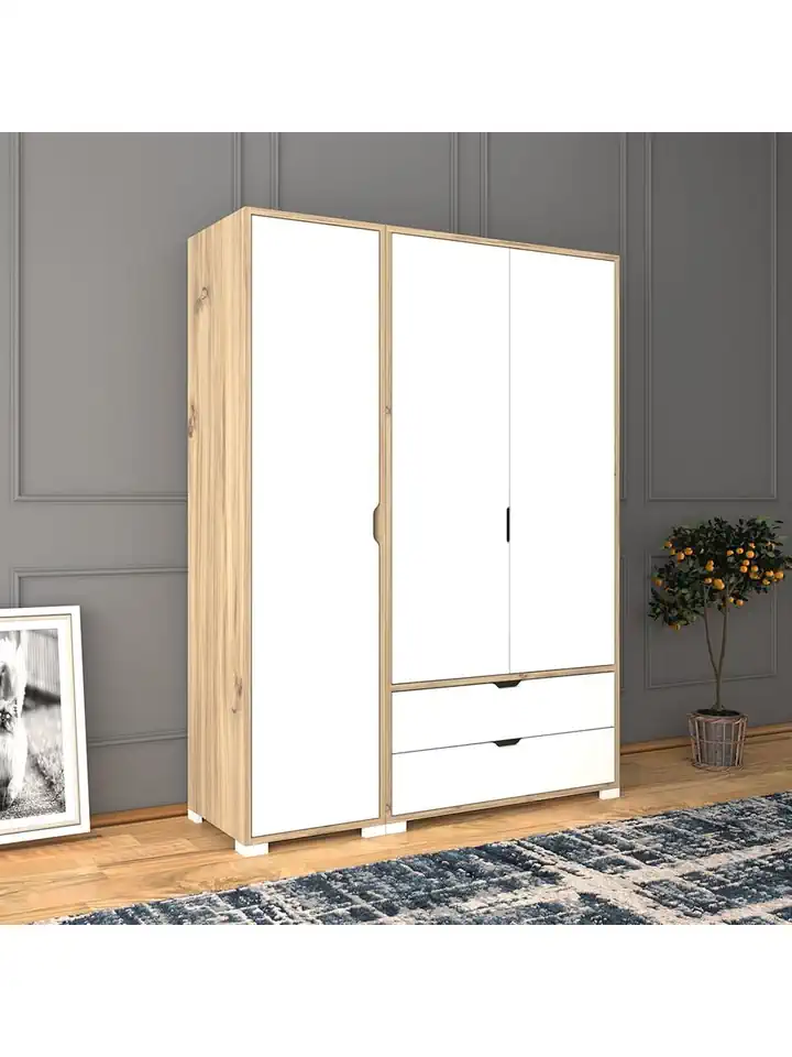 Nisan Açık Ceviz-beyaz 3 Kapılı 2 Çekmeceli Elbise Dolabı - Gardırop Seti
