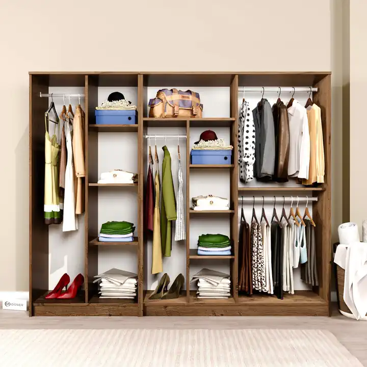 Kardelen Serisi Atlantik Çam 6 Kapaklı 9 Raflı 220 cm Elbise Dolabı- Gardırop seti