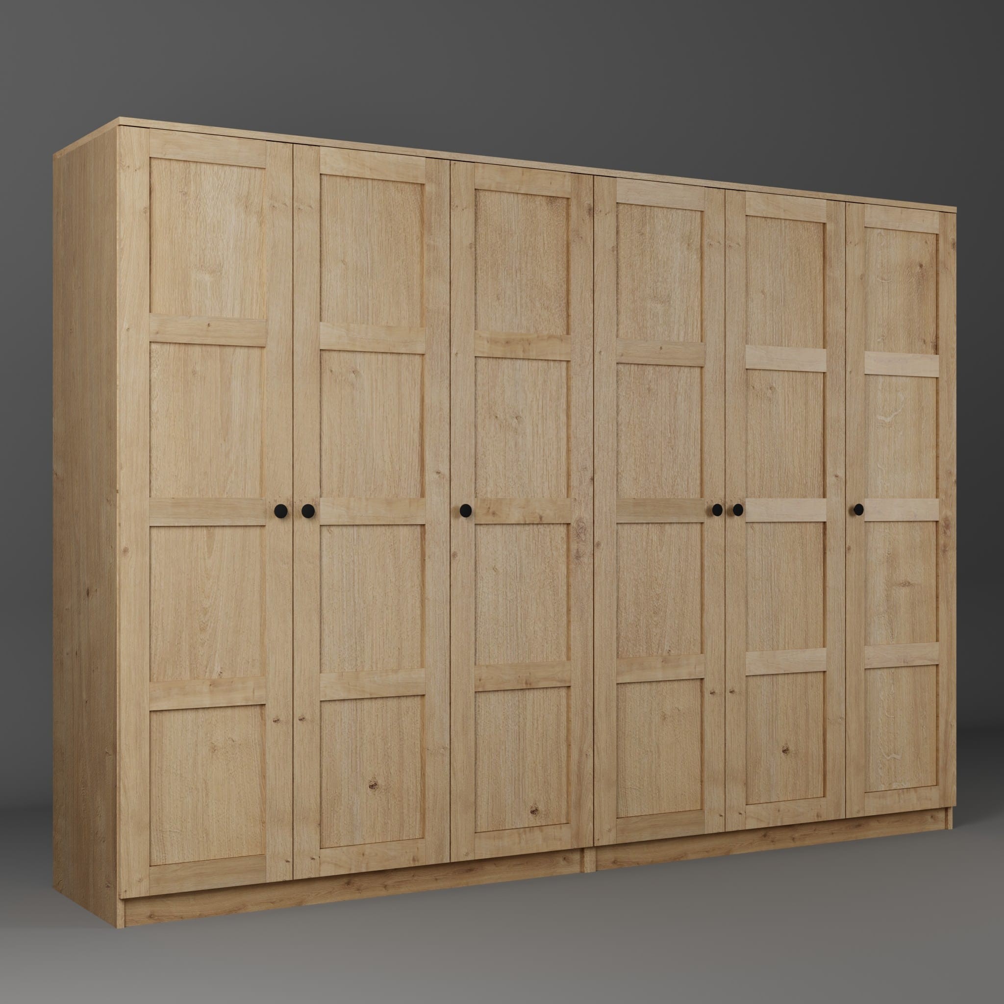 Lucas 6 Kapaklı,15 Raf Bölmeli Yüklük & Askılıklı Geniş Elbise Dolabı-Gardırop Safir Meşe 190x270 cm