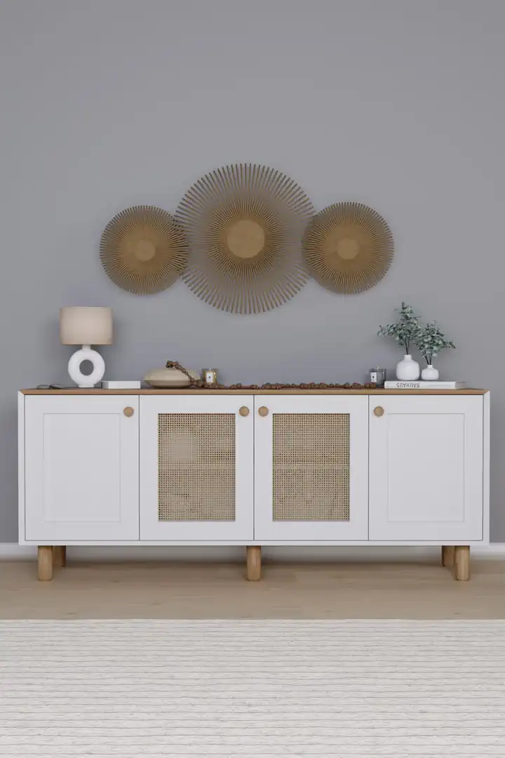 Bohem Serisi Natura 2 KAPAK Pvc Hasır Desen Mat Beyaz - Açık Ceviz Konsol