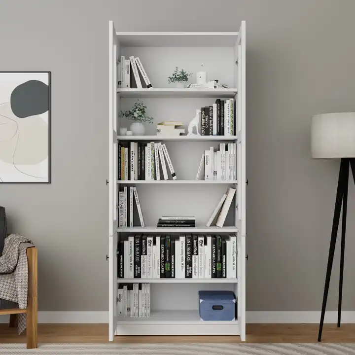 Lisa 4 Kapaklı Beyaz Vitrin - Kitaplık ve Çok Amaçlı Dolap