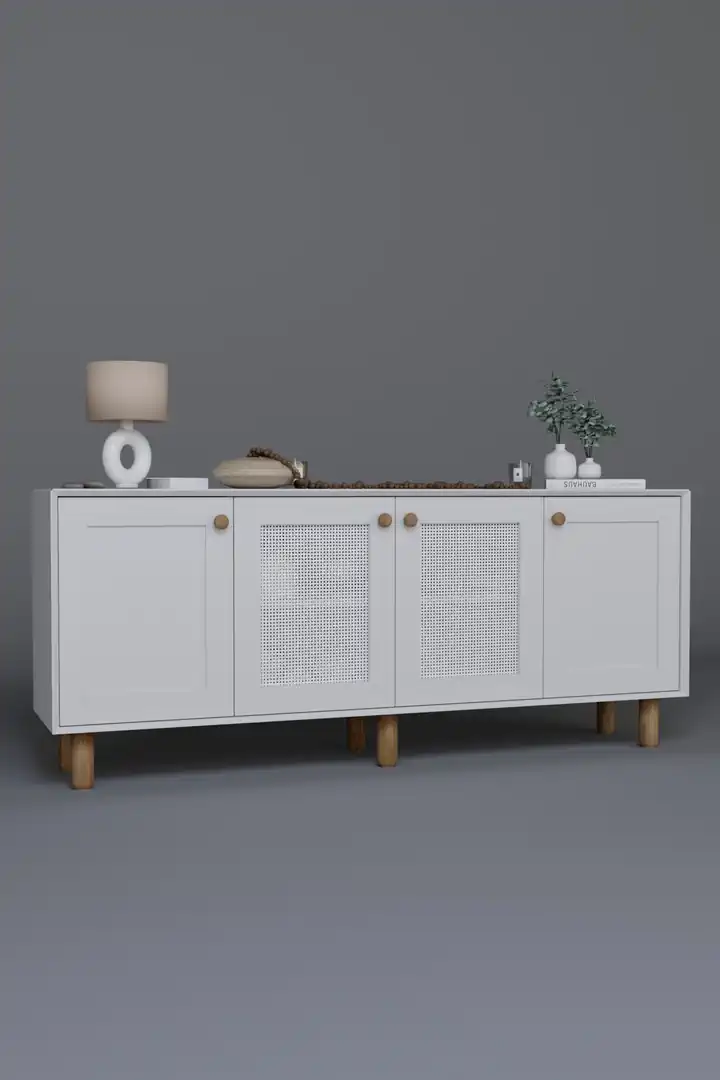 Bohem Serisi Natura 2 Kapak Pvc Hasır Desen Mat Beyaz Konsol