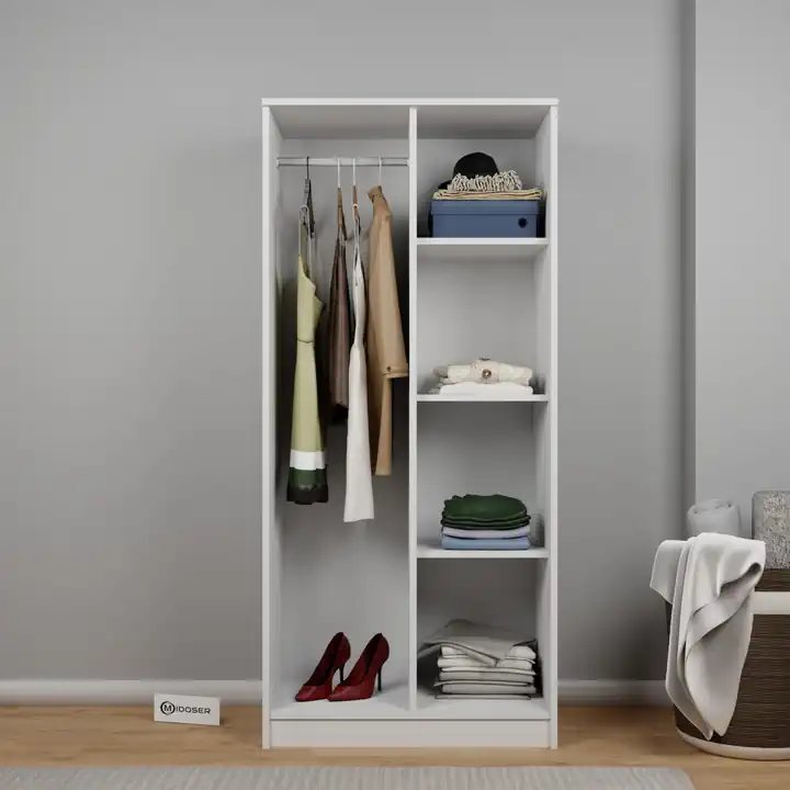 Kardelen Serisi 80 Cm Mat Beyaz 2 Kapılı 4 Raflı Elbise Dolabı
