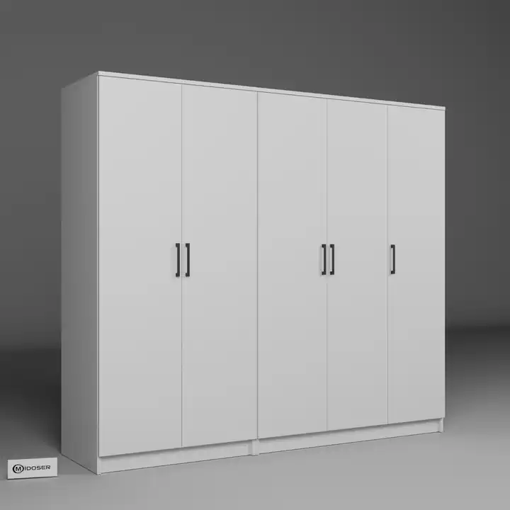 Kardelen Serisi 200 Cm Mat Beyaz 5 Kapılı 9 Raflı Elbise Dolabı - Gardırop Seti