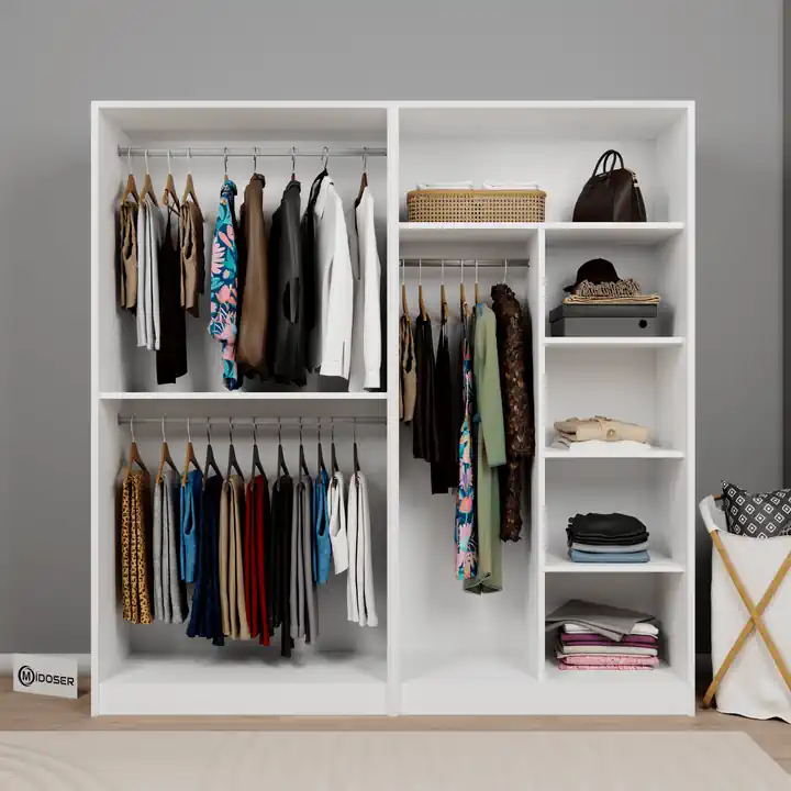 Lucas 4 Kapaklı Çift Askılı Elbise Dolabı-gardırop Seti Beyaz 190 Cm