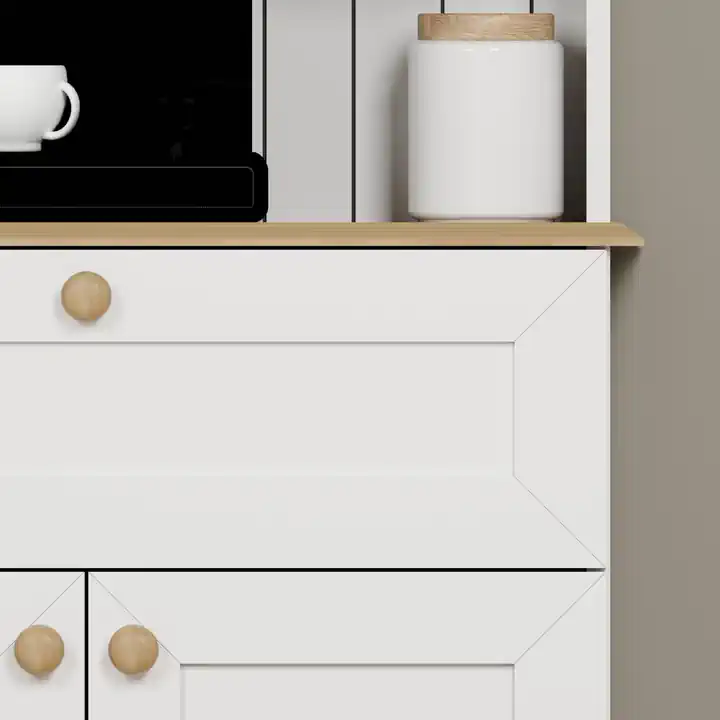 Lucas 2 Kapaklı Çekmeceli Kahve Köşesi ve Çok Amaçlı Mutfak Dolabı - Açık ceviz & Beyaz