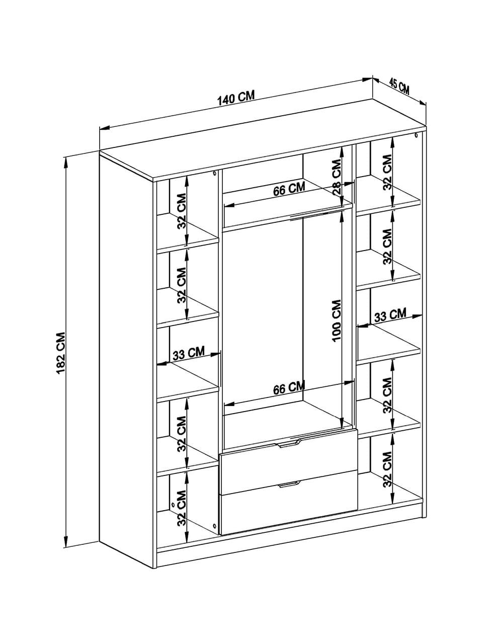 Nisan Açık Ceviz-beyaz 140 Cm 4 Kapılı 2 Çekmeceli Elbise Dolabı - Gardırop
