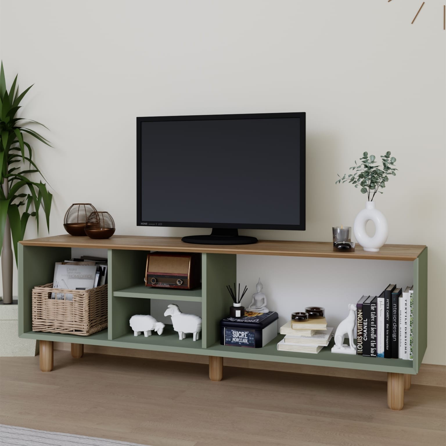 Bohem Serisi Natura Yeşil Pvc Hasır Desen Tv Ünitesi
