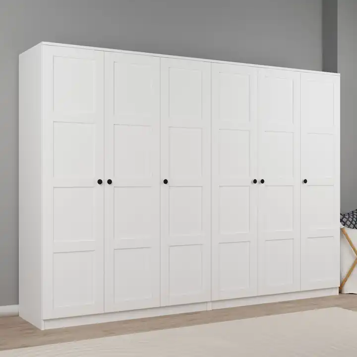 Lucas 6 Kapaklı,15 Raf Bölmeli Yüklük & Askılıklı Geniş Elbise Dolabı-Gardırop Beyaz 190x270 cm