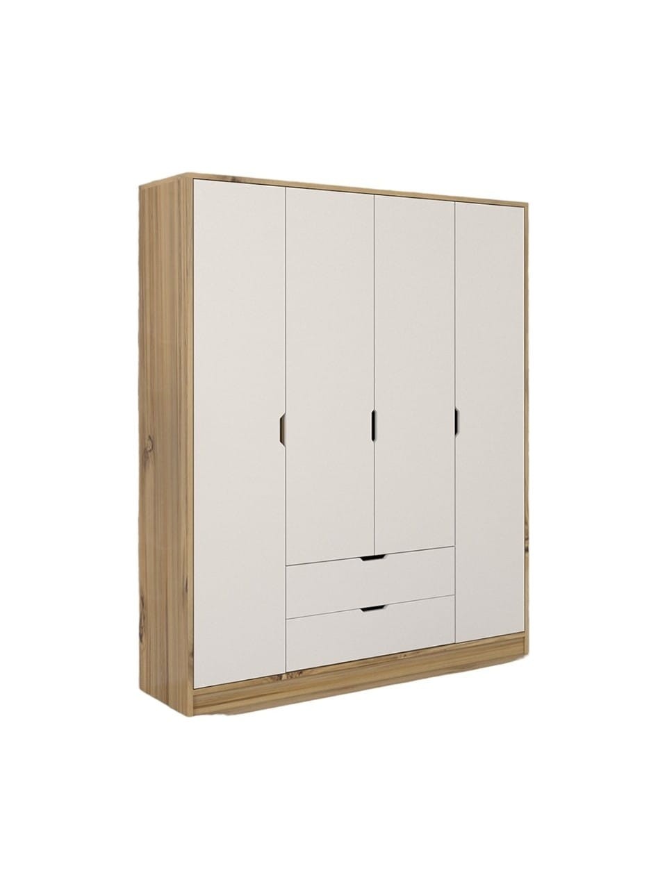 Nisan Açık Ceviz-beyaz 140 Cm 4 Kapılı 2 Çekmeceli Elbise Dolabı - Gardırop