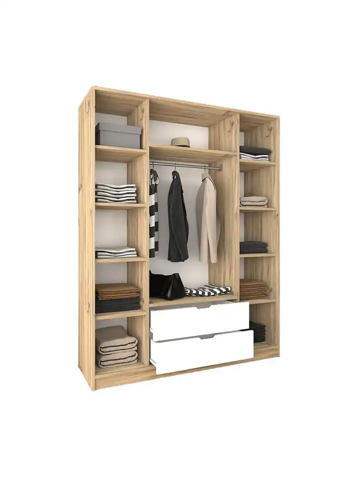 Nisan Açık Ceviz-beyaz 140 Cm 4 Kapılı 2 Çekmeceli Elbise Dolabı - Gardırop