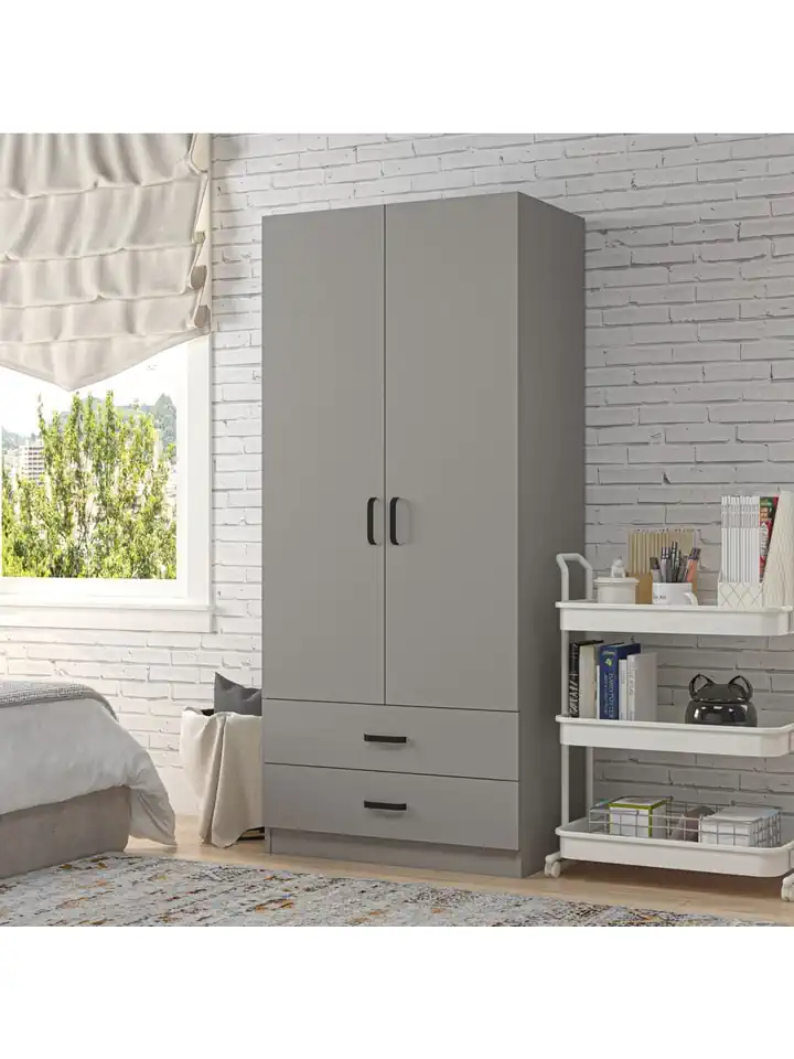 Yaman 80 cm Luna 2 Kapaklı 2 Çekmeceli Elbise Dolabı - Gardırop