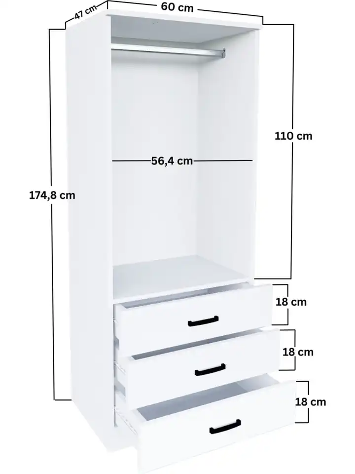 Easy Mat Beyaz 2 Kapılı 3 Çekmeceli Gardırop